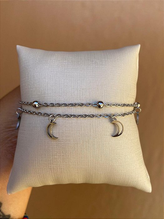 TORNOZELEIRA DUPLA AÇO INOX LUA SILVER