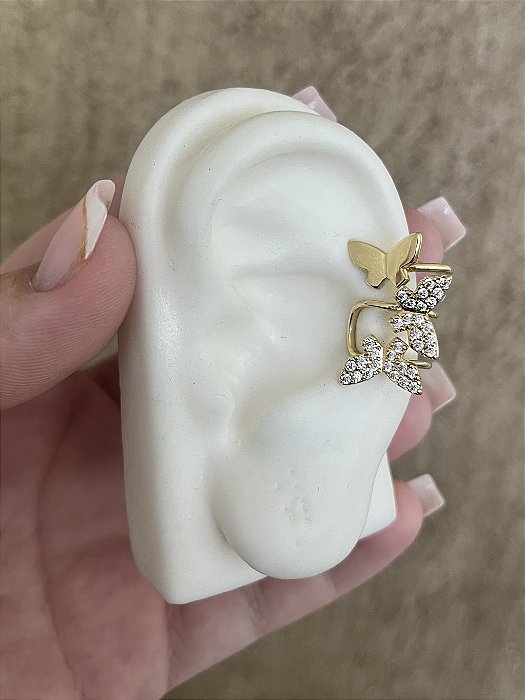 PIRCING FAKE DOURADO BORBOLETA CRISTAL