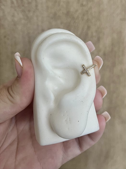 PIRCING FAKE CRUZ CRAVEJADO DOURADO