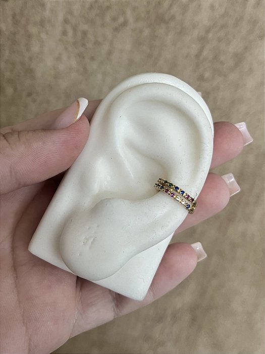 PIRCING FAKE DUAS LINHAS CRAVEJADO COLORS DOURADO