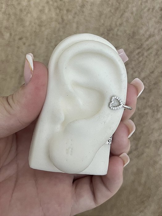 PIRCING FAKE CORAÇÃO VAZADO CRAVEJADO RODIO