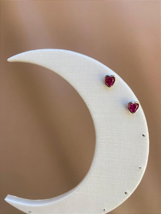 BRINCO CORAÇÃO ROSA PINK PRATA 925