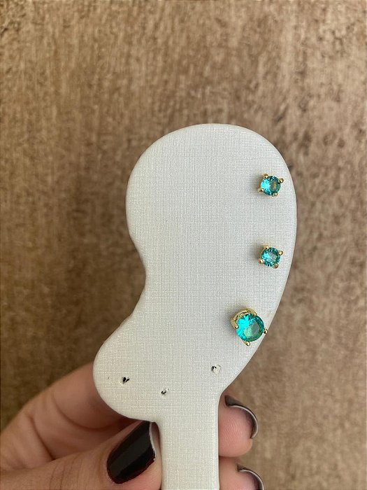 BRINCO TRIO PONTOS DE LUZ NA COR JADE