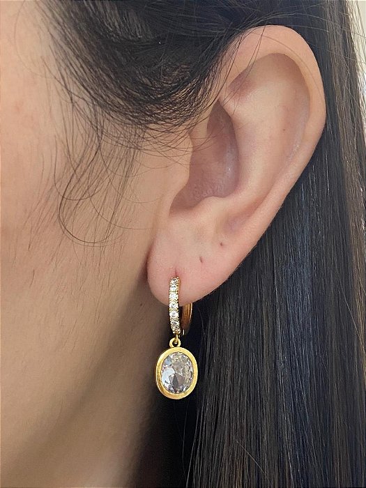 BRINCO ARGOLA CLICK CRAV COM PINGENTE OVAL CRISTAL