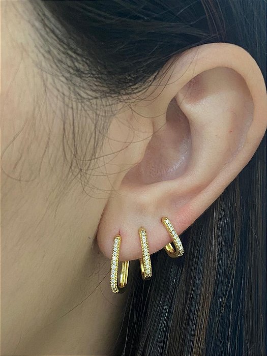 BRINCO TRIO ARGOLAS CLICK RETANGULAR CRAVEJADO