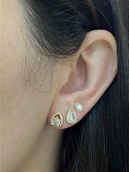 BRINCO TRIO GOTA PEROLA E GOTA CRAVEJADO