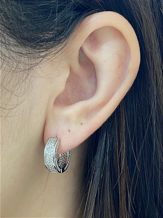 BRINCO ARGOLA CRAV LATERAL E FRENTE ZIRCÔNIA RODIO