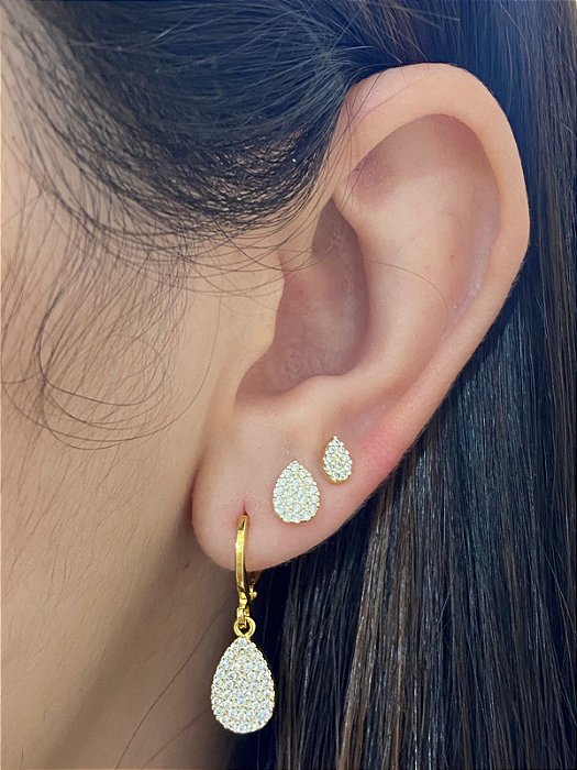 BRINCO TRIO ARGOLA PING GOTA CRAV ZIRCÔNIA