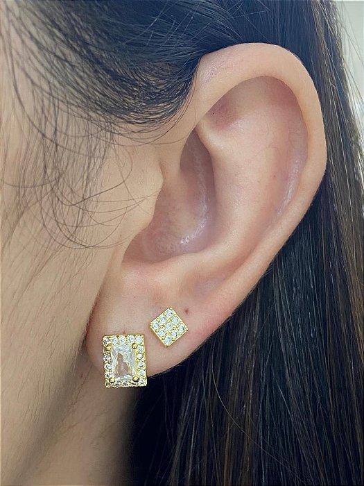 BRINCO DUO QUADRADO CRAVEJADO