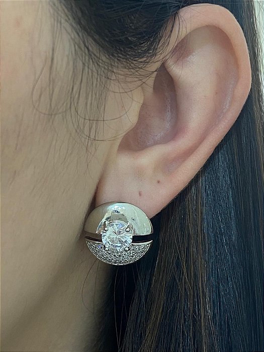 BRINCO DE CIRCULO VAZADO COM PONTO DE LUZ RODIO