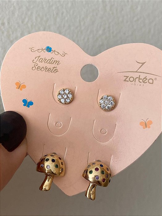 BRINCO DUO REDONDINHO CRAV COGUMELO