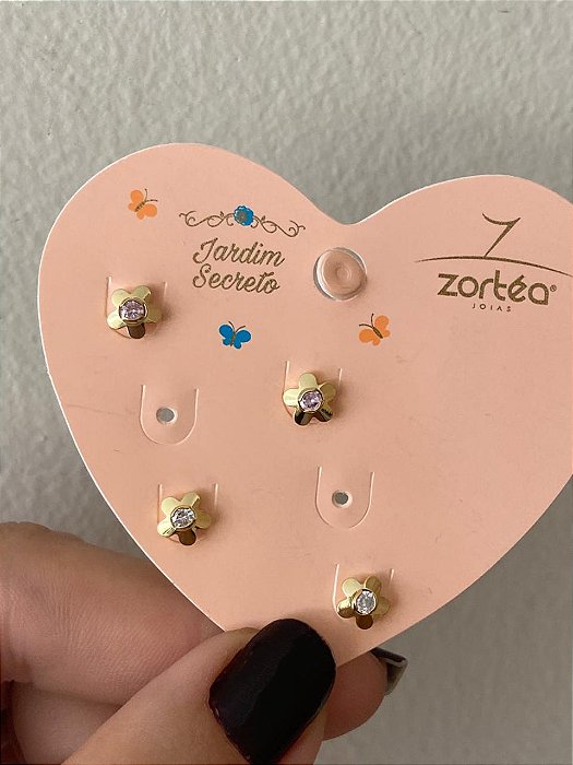 BRINCO DUO FLORZINHAS ROSA BEBE