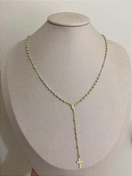 COLAR TERÇO BOLINHAS CRUZ LISA