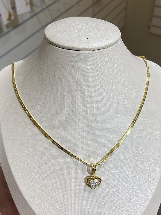 COLAR MALHA CORAÇÃO VAZADO CRAV CRISTAL