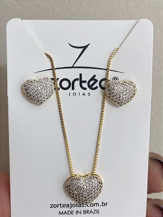 CONJUNTO CORAÇÃO CRAVEJADA NO CRISTAL