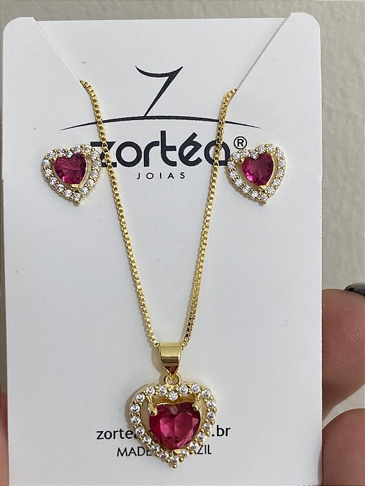CONJUNTO CORAÇÃO CRAV FUCSIA