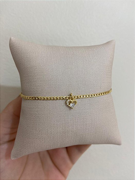 TORNOZELEIRA CORAÇÃO VAZADO PONTO DE LUZ