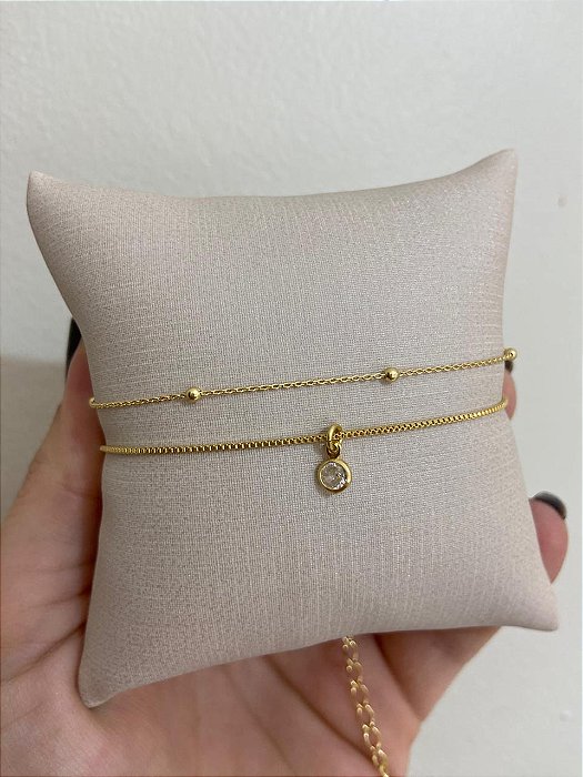 TORNOZELEIRA DUPLA BOLINHA E PONTO DE LUZ