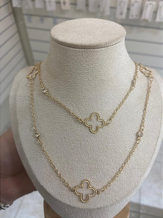 CONJUNTO DOURADO TREVO COLAR E PULSEIRA