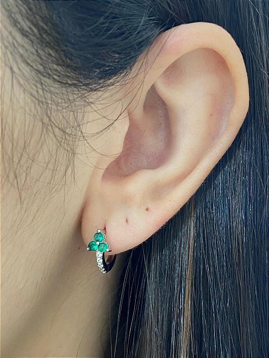 BRINCO CLICK RODIO CRAVEJADO ZIRCÔNIA VERDE ESMERALDA