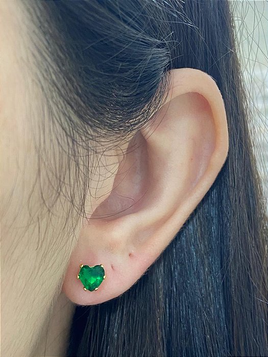 BRINCO PONTO LUZ CORAÇÃO VERDE ESMERALDA AÇO