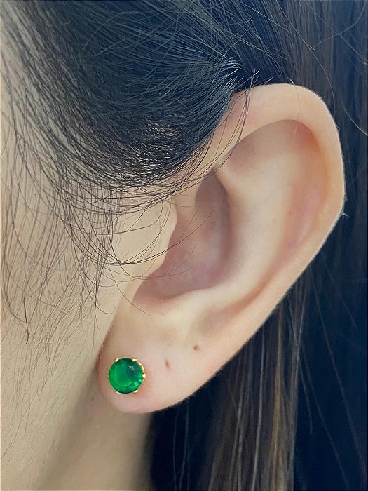 BRINCO PONTO LUZ VERDE ESMERALDA AÇO