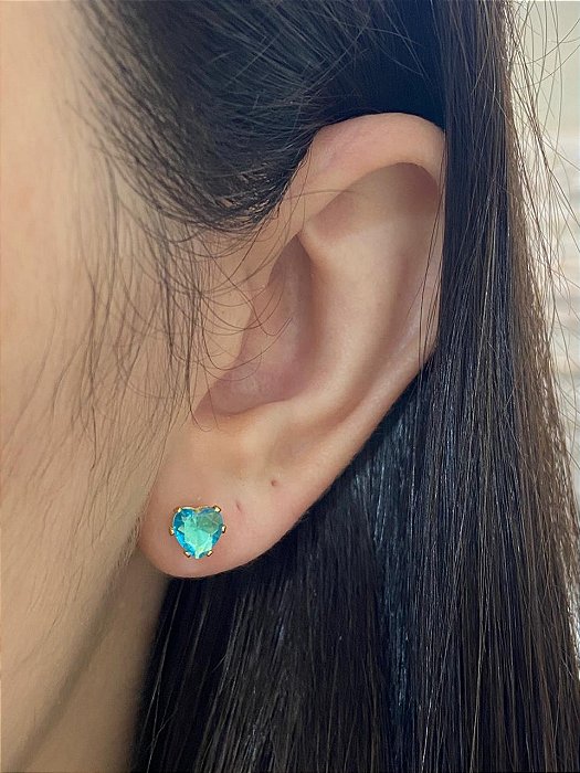 BRINCO PONTO LUZ CORAÇÃO AZUL TIFFANY AÇO