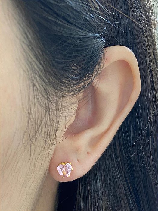 BRINCO PONTO LUZ CORAÇÃO ROSA BEBÊ AÇO