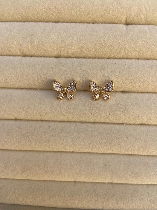 BRINCO DOURADO BORBOLETA CRAVEJADO