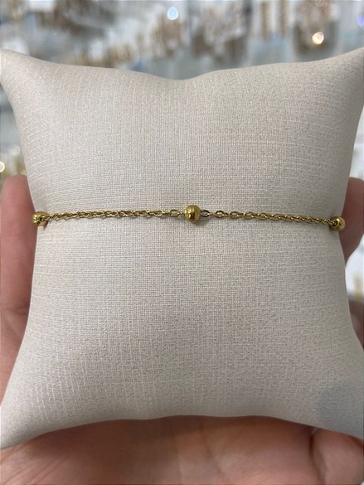 PULSEIRA AÇO BOLINHAS DOURADA
