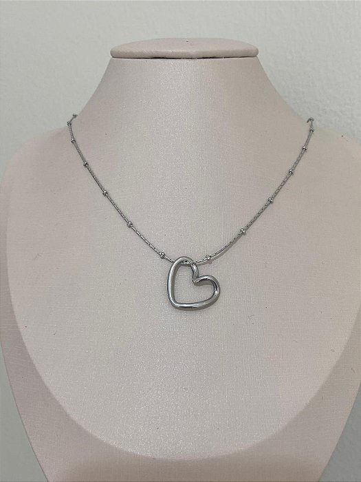 COLAR CORRENTE BOLINHA PIN CORAÇÃO VAZADO AÇO