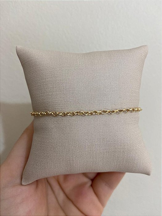 PULSEIRA DOURADA ELO PORTUGUÊS CORAÇÃO