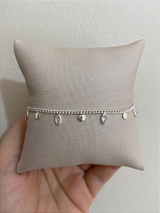 PULSEIRA PONTO OVAL DE LUZ E CHAPINHA LISA REDONDO PRATA