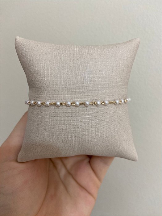 PULSEIRA DOURADA BOLINHAS DE PEROLAS