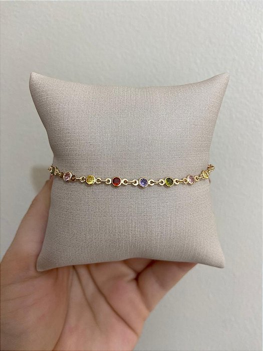 PULSEIRA DOURADA DE ZIRCONIAS COLORS