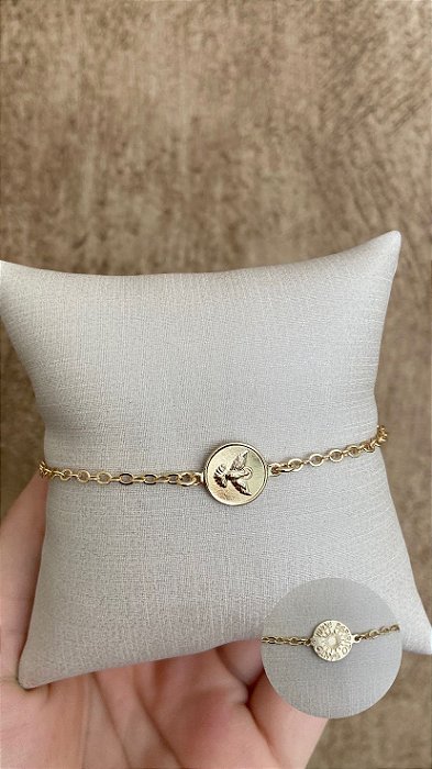 PULSEIRA DOURADA MEDALHA DUPLA FACE ESPIRITO SANTO