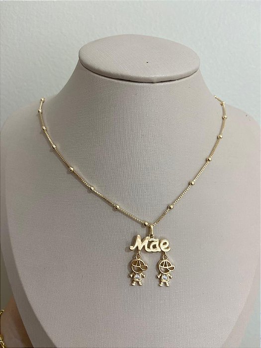 COLAR DOURADO DE BOLINHA PIN MÃE 2 MENINO