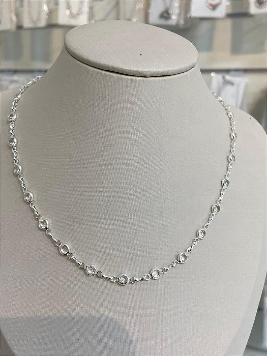 COLAR CHOCKER DE BOLINHAS CRISTAL PRATA