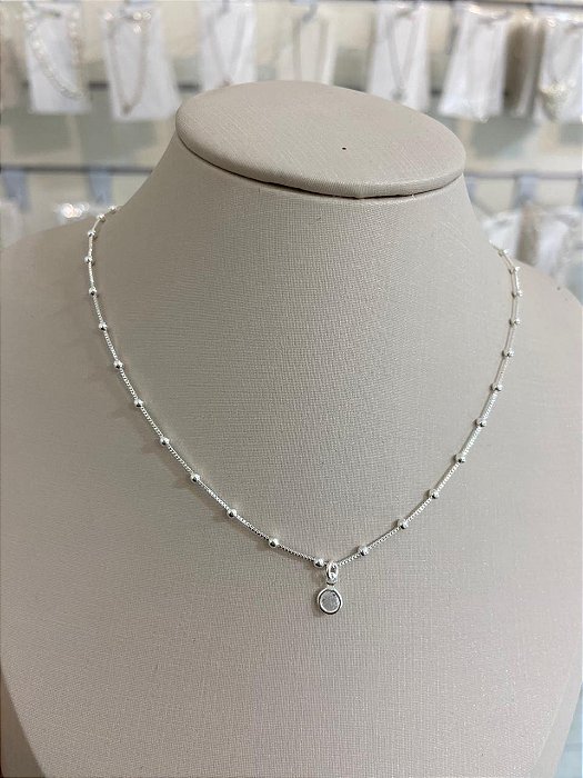 COLAR CHOCKER DE BOLINHAS COM PONTO DE LUZ CRISTAL PRATA