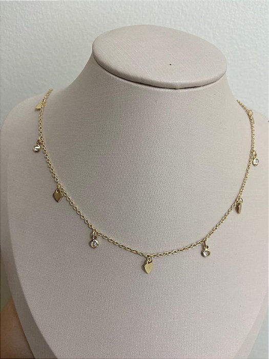 COLAR DOURADO CHOCKER PONTOS DE LUZ E CHAPINHA LISA CORAÇÃO