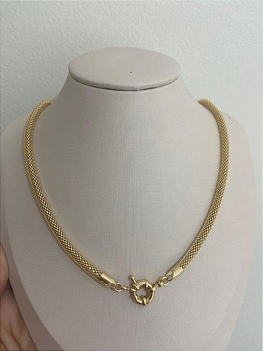 COLAR MALHA ITALIANA DOURADA COM FECHO BOIA