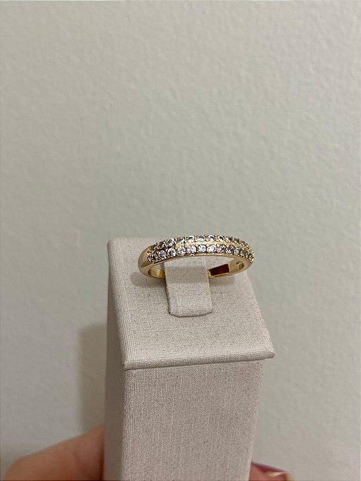 ANEL MEIA ALIANÇA DUPLA CRAVEJADA