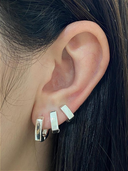 BRINCO TRIO ARGOLA QUADRADA LISA BANHO DE PRATA