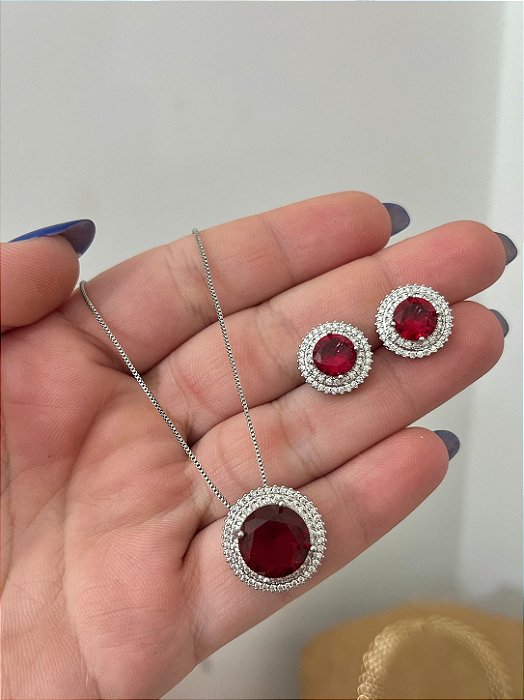 CONJUNTO CIRCULO CRAVEJADO RUBY