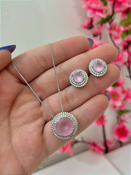 CONJUNTO CIRCULO CRAVEJADO ROSA
