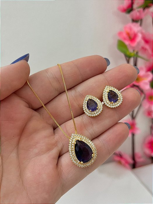 CONJUNTO GOTA CRAVEJADO LILAS AMETHISTA