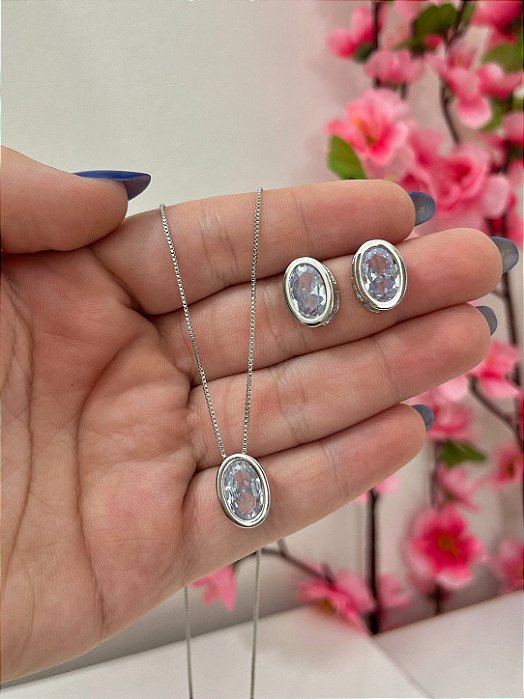 CONJUNTO OVAL PEDRA CRYSTAL