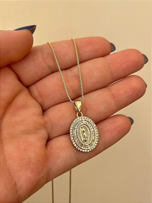 COLAR COM MEDALHA NOSSA SENHORA DE GADALUPE DOURADA