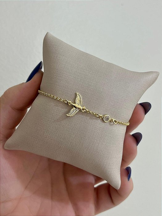 PULSEIRA MINI ELOS PORTUGUESES COM DIVINO E PONTOS DE LUZ DOURADA