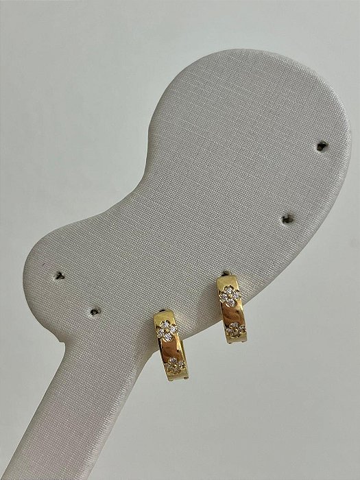 BRINCO ARGOLINHA CLICK FLORZINHA CRAEJADA DOURADO